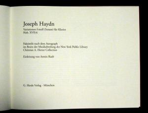 Title page of Henle's facsimile of Haydn's Variation in F Minor